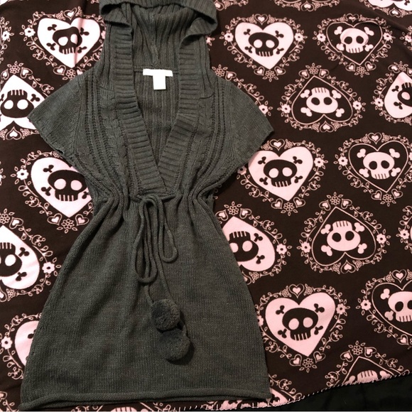 Charlotte Russe Tops - Sold - Y2k Charlotte Russe babydoll knit pompom hooded sweater top